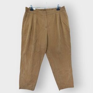 Chicos Skimmer Pants Womens 2 Brown Tencel Lyocell Pleated Tapered Leg Trousers